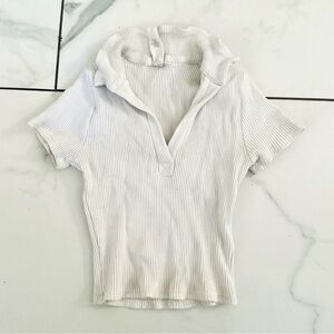 Full Tilt White Ribbed Polo Crop Top